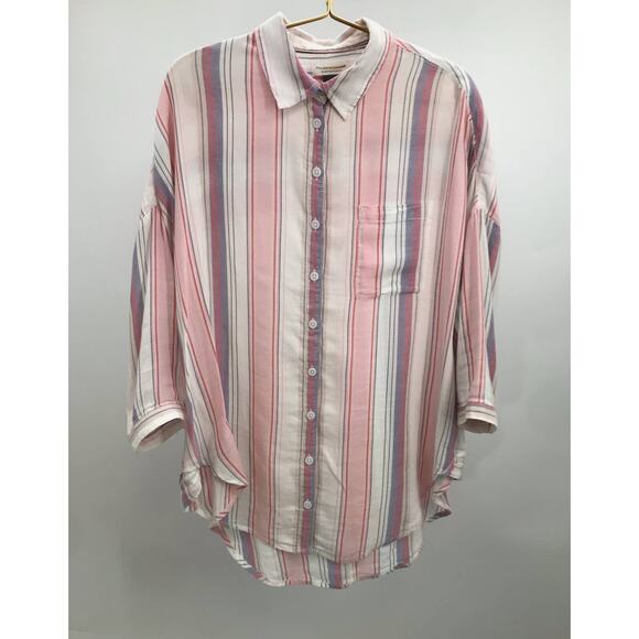 Pilcro Anthropologie The Boyfriend Striped Oversized Button Down Top XS/S - Picture 3 of 11